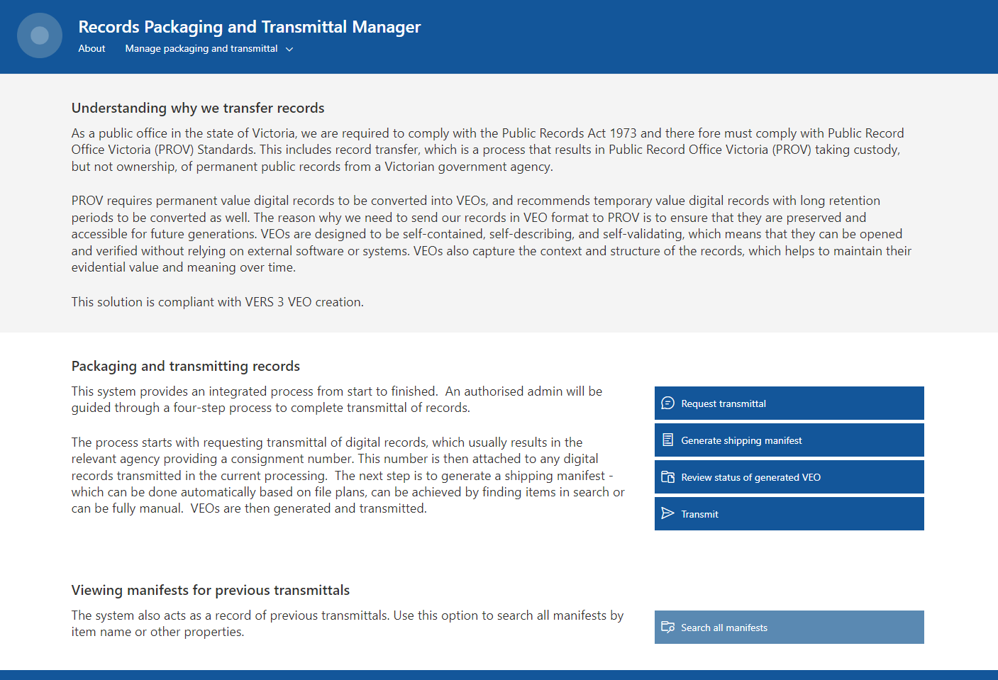 Circle T Records Packaging and Transmittal Manager homepage
